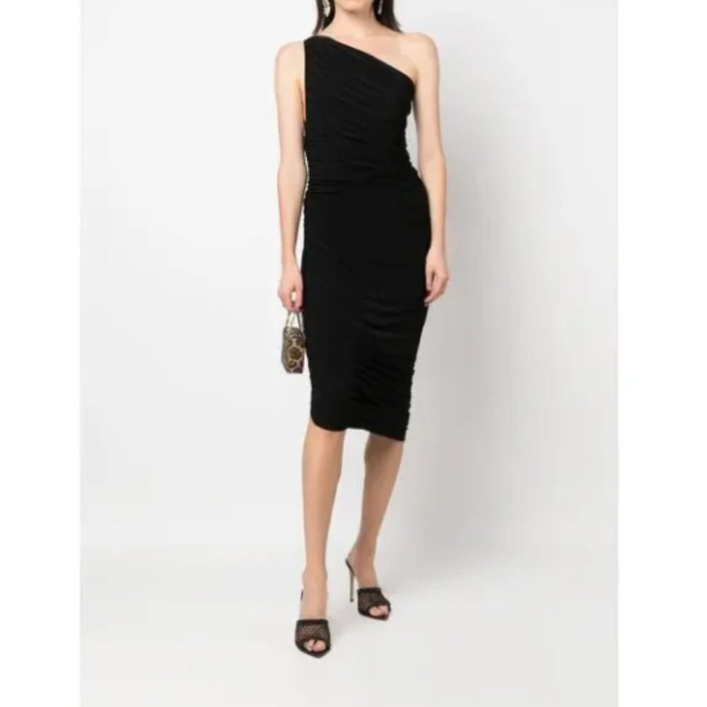 Norma Kamali Diana One-Shoulder Bodycon Dress Knee Length Black Size M